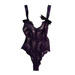 Vintage 1980s Victorias Secret Gold Label Purple Lace Teddy Bodysuit Small